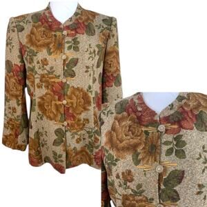 Vintage Size M Floral Tapestry Blazer Jacket Asian Mandarin Collar Fall Autumn